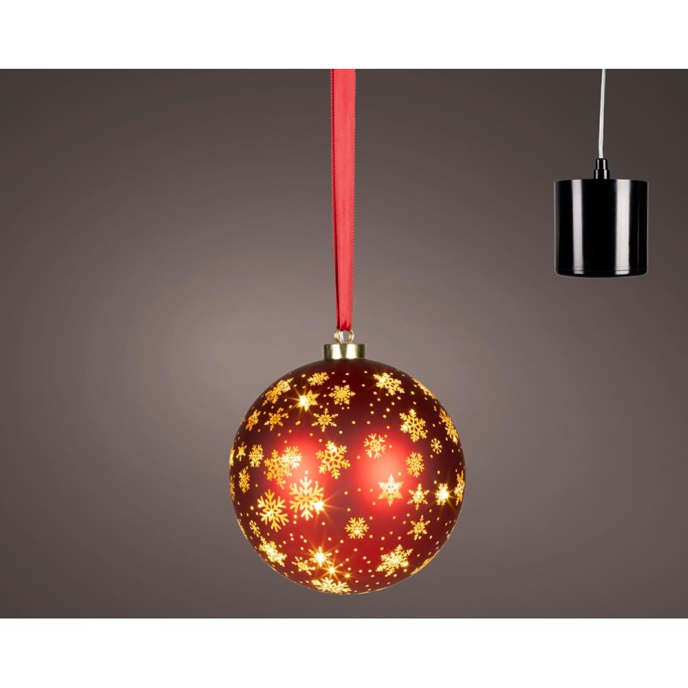 SFERA LED VETRO ROSSO FIOCCO NEVE D.19